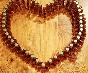Maple syrup bottles in a heart shape
