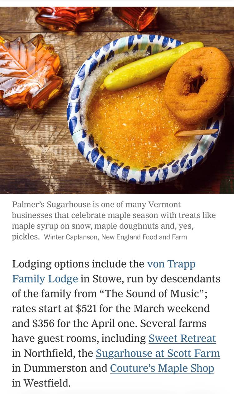 New York Times article featuring Palmer's Sugar House