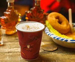 coffee, maple donut and a pickle