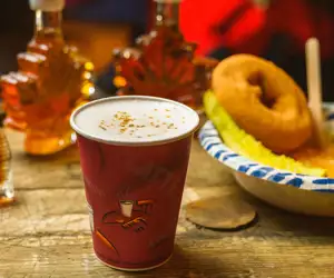 coffee, maple donut and a pickle